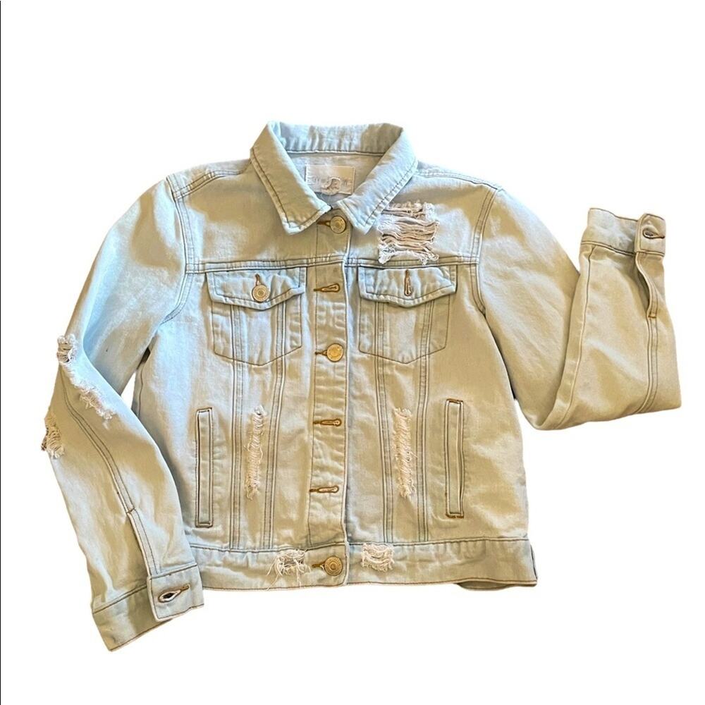 Sky & Sparrow Jean JACKET Womens M Blue Light Wash Long Sleeve Distressed Denim